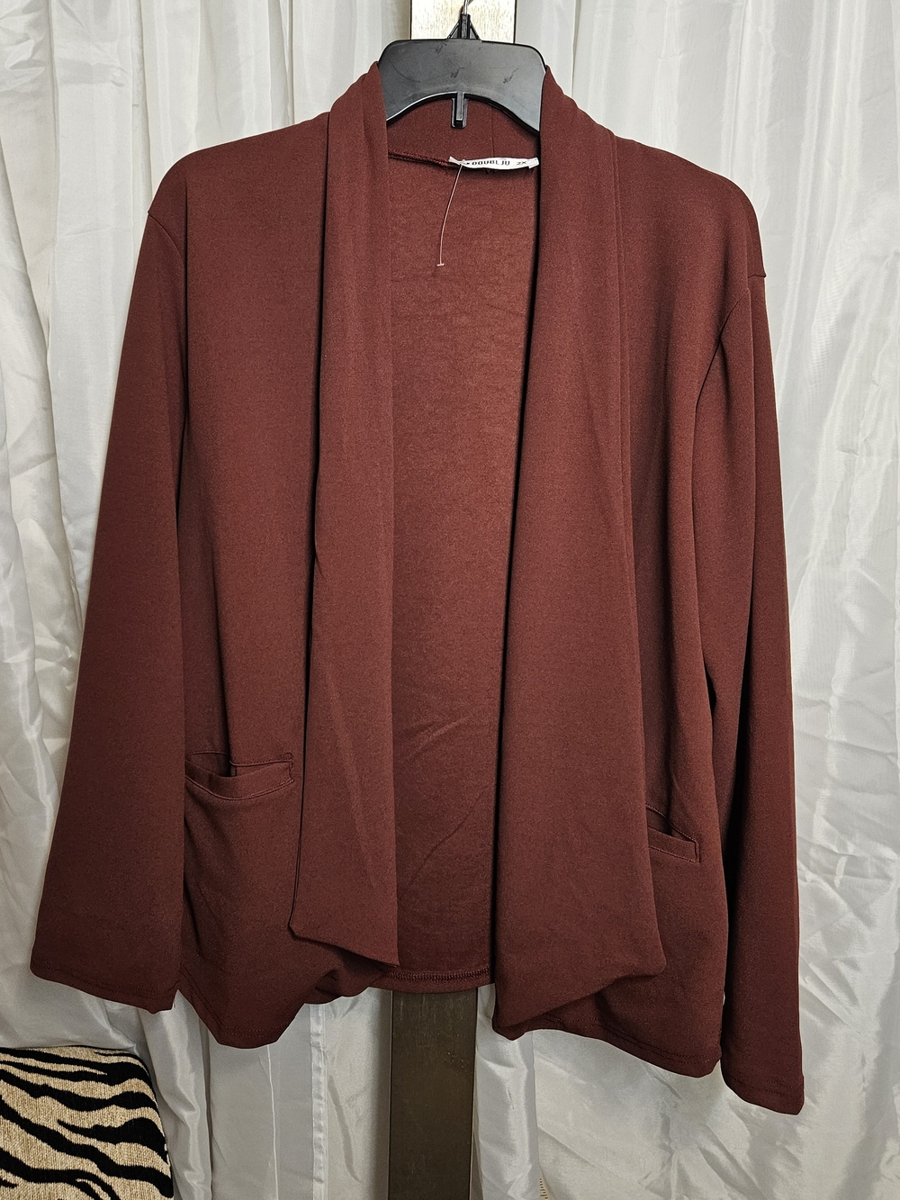 Doublju Open-Front Cardigan in Deep Rust Burgundy 2x